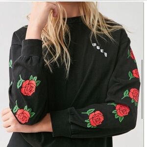 Obey rose long sleeve black,red shirt in great condition urban outfitters SMALL